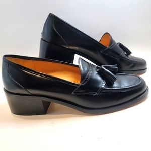 Cole Haan Leather Loafers Tassel Flats Black Italy Women's 7